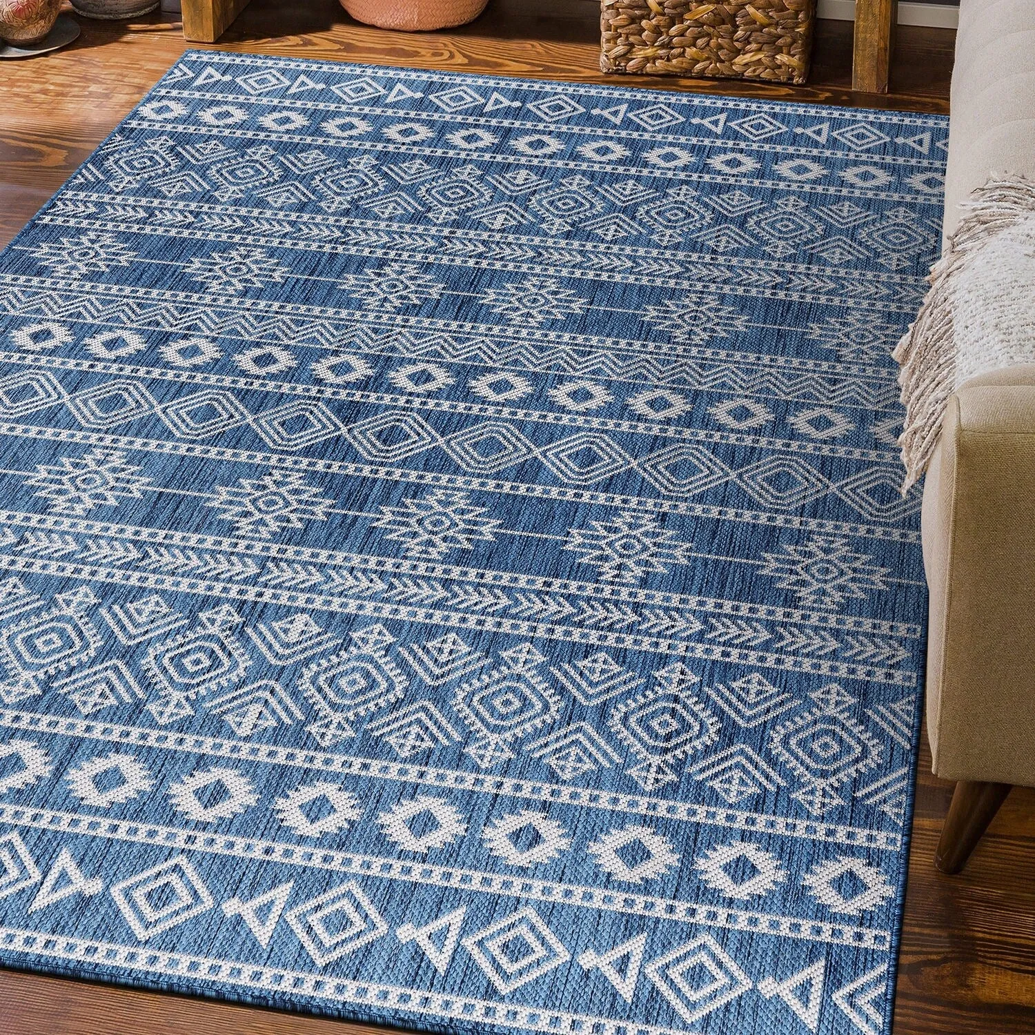 World Rug Gallery Geometric Boho Textured Flat Weave Indoor/Outdoor Area Rug