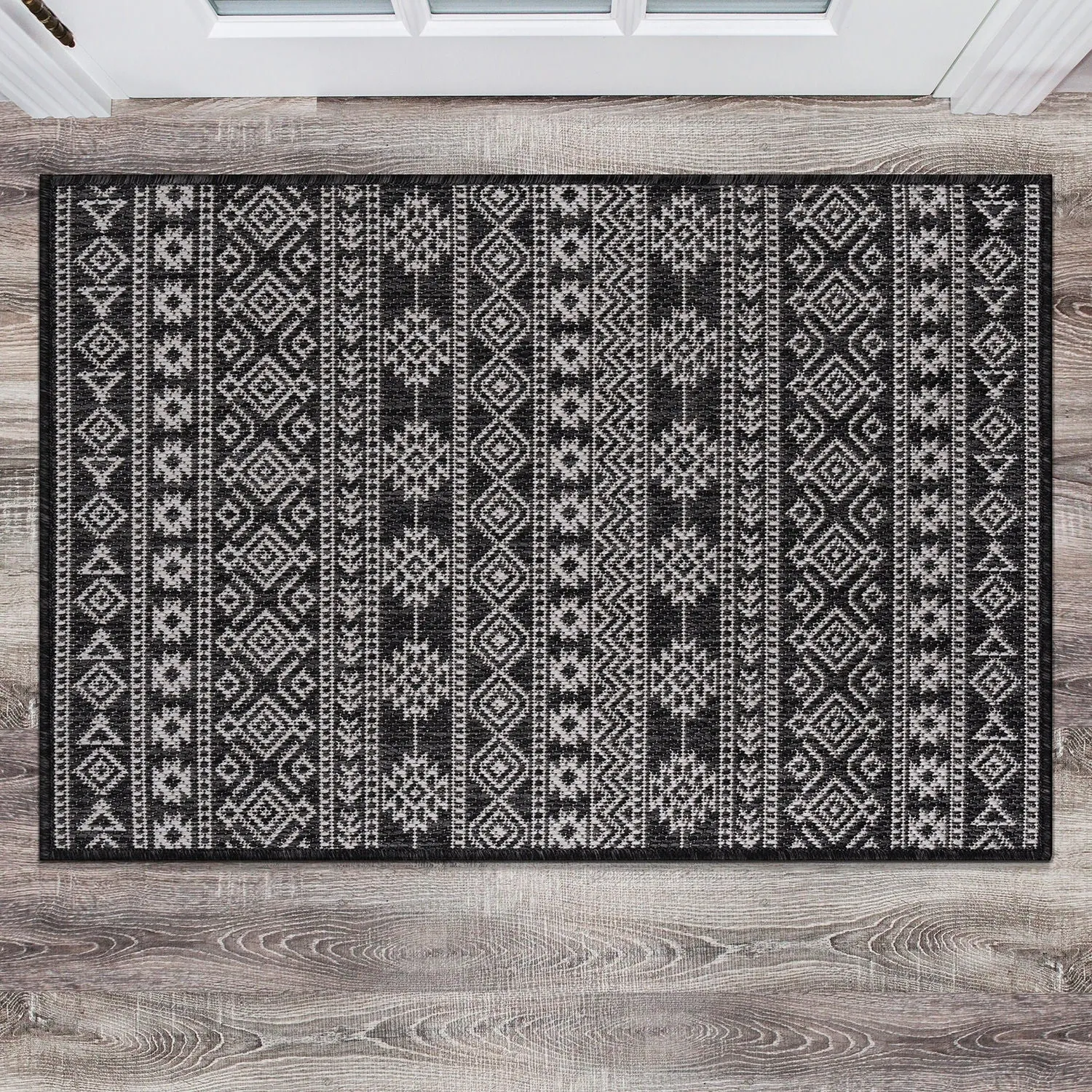 World Rug Gallery Geometric Boho Textured Flat Weave Indoor/Outdoor Area Rug
