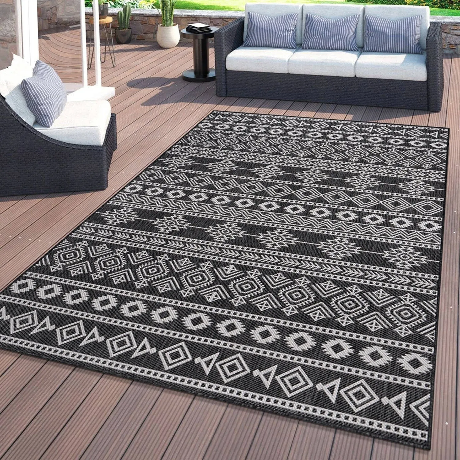World Rug Gallery Geometric Boho Textured Flat Weave Indoor/Outdoor Area Rug
