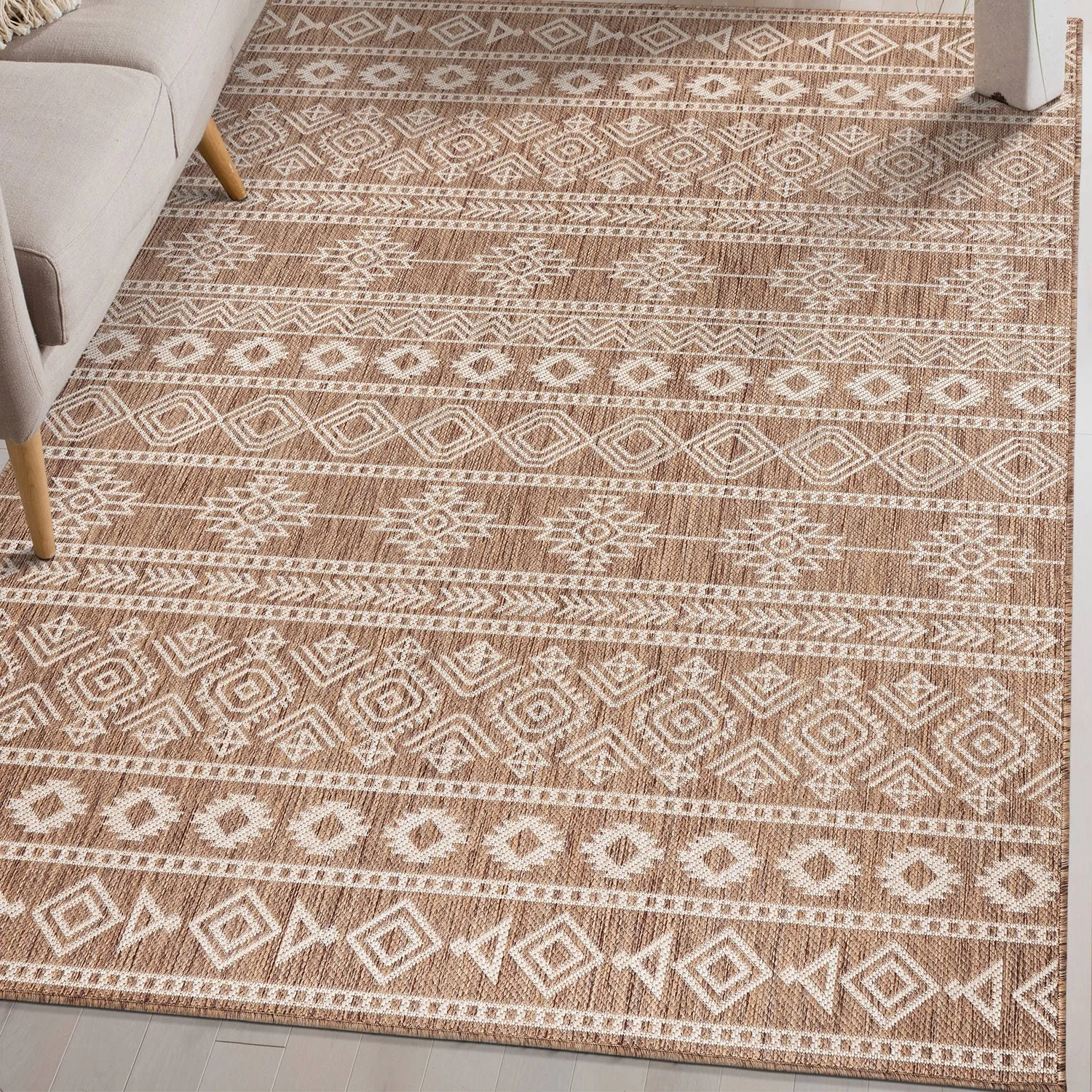 World Rug Gallery Geometric Boho Textured Flat Weave Indoor/Outdoor Area Rug