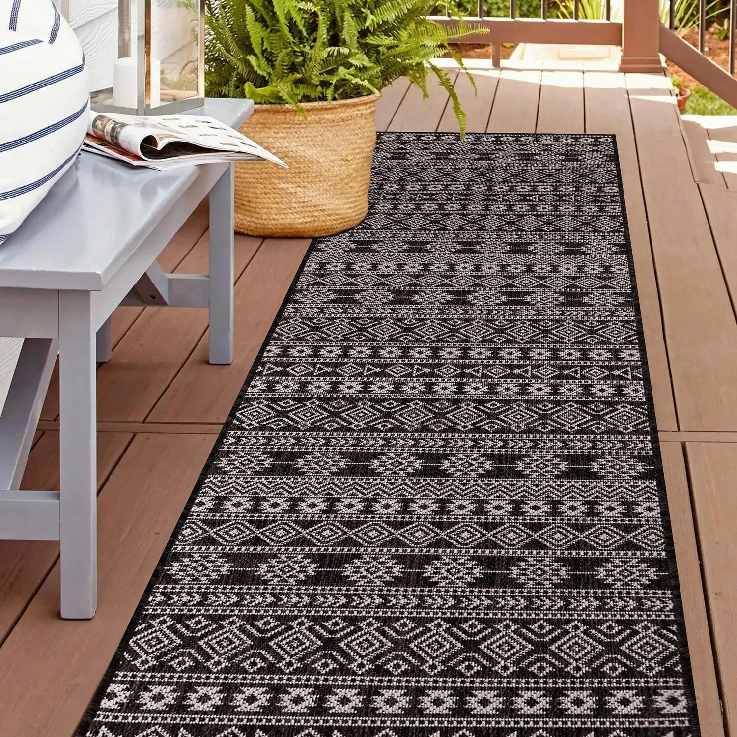 World Rug Gallery Geometric Boho Textured Flat Weave Indoor/Outdoor Area Rug