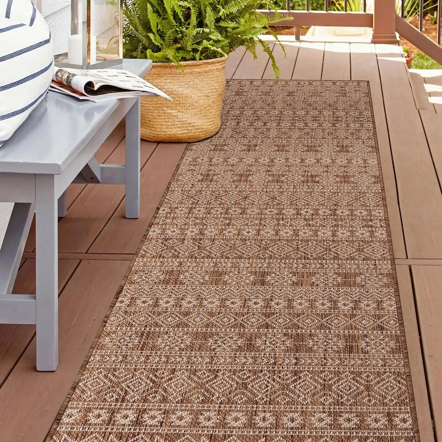 World Rug Gallery Geometric Boho Textured Flat Weave Indoor/Outdoor Area Rug