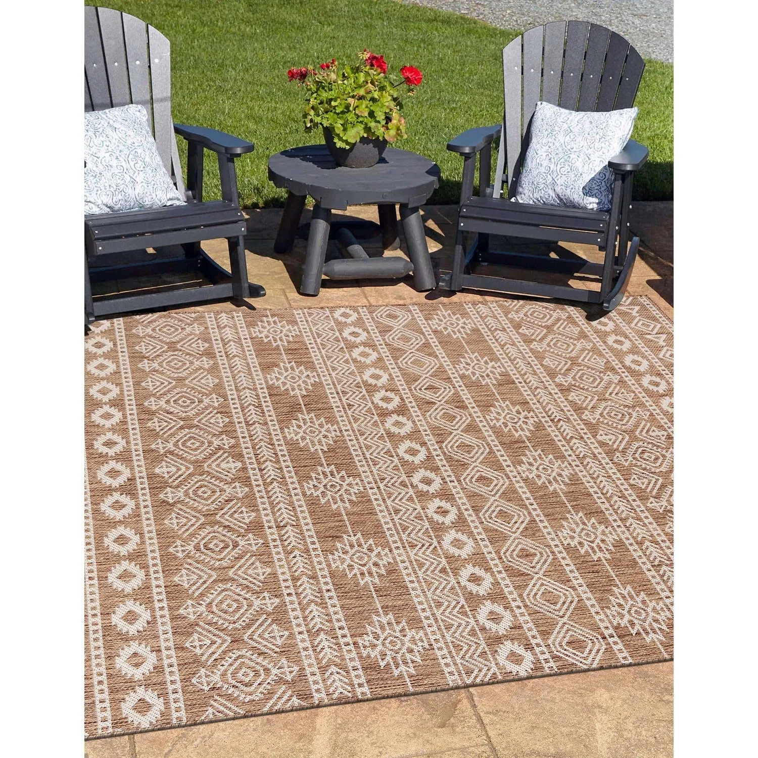 World Rug Gallery Geometric Boho Textured Flat Weave Indoor/Outdoor Area Rug