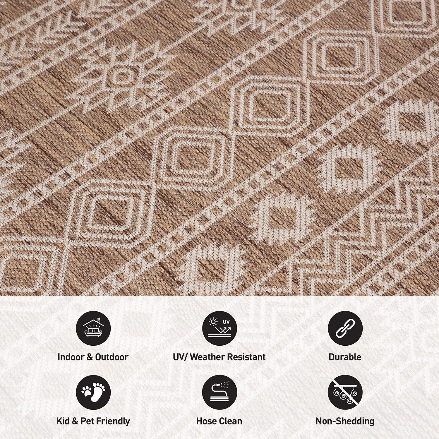 World Rug Gallery Geometric Boho Textured Flat Weave Indoor/Outdoor Area Rug