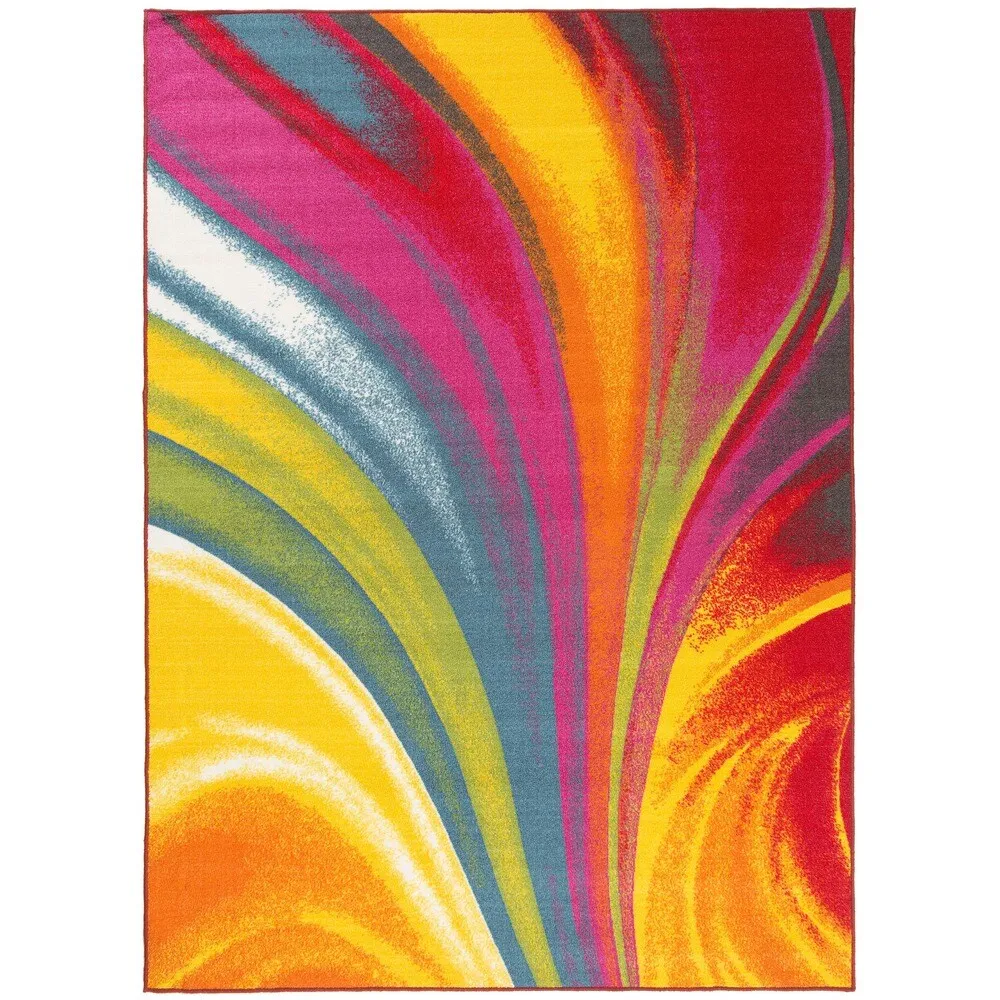 World Rug Gallery Modern Contemporary Waves Multicolored Non-slip Non-skid Area Rug