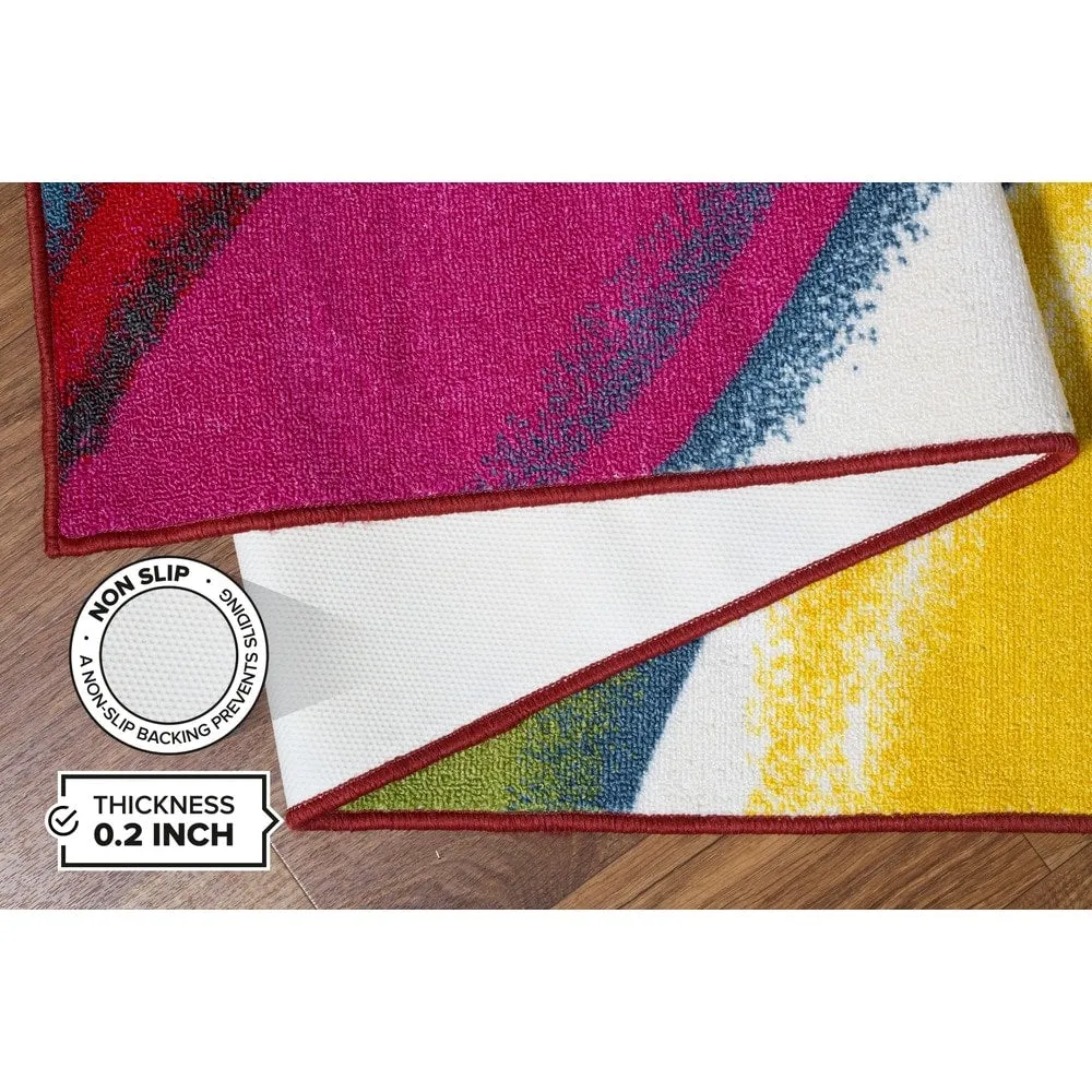 World Rug Gallery Modern Contemporary Waves Multicolored Non-slip Non-skid Area Rug