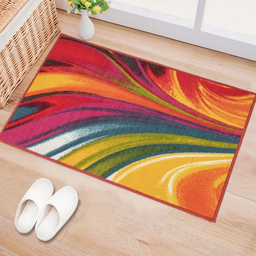 World Rug Gallery Modern Contemporary Waves Multicolored Non-slip Non-skid Area Rug