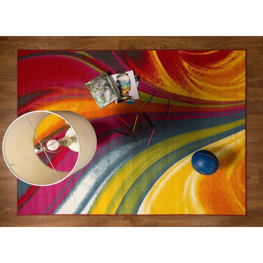 World Rug Gallery Modern Contemporary Waves Multicolored Non-slip Non-skid Area Rug