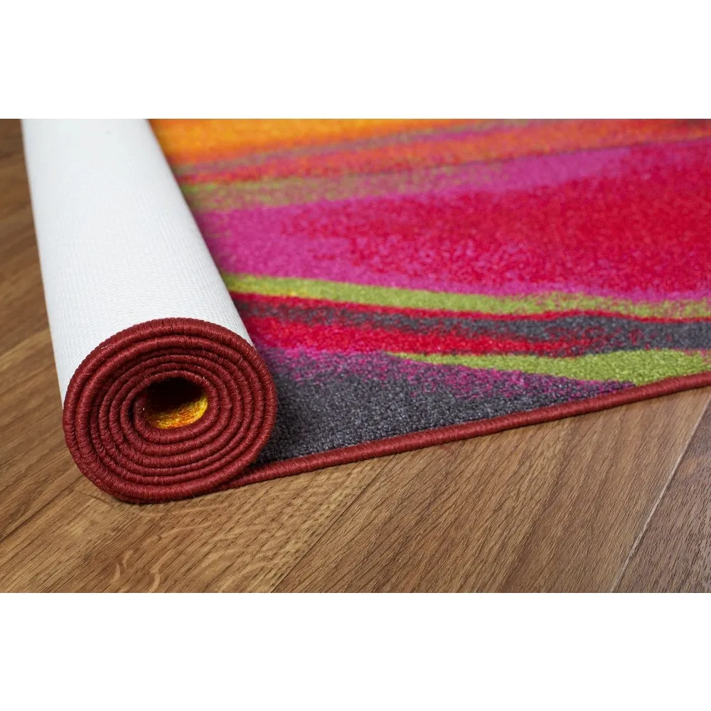 World Rug Gallery Modern Contemporary Waves Multicolored Non-slip Non-skid Area Rug