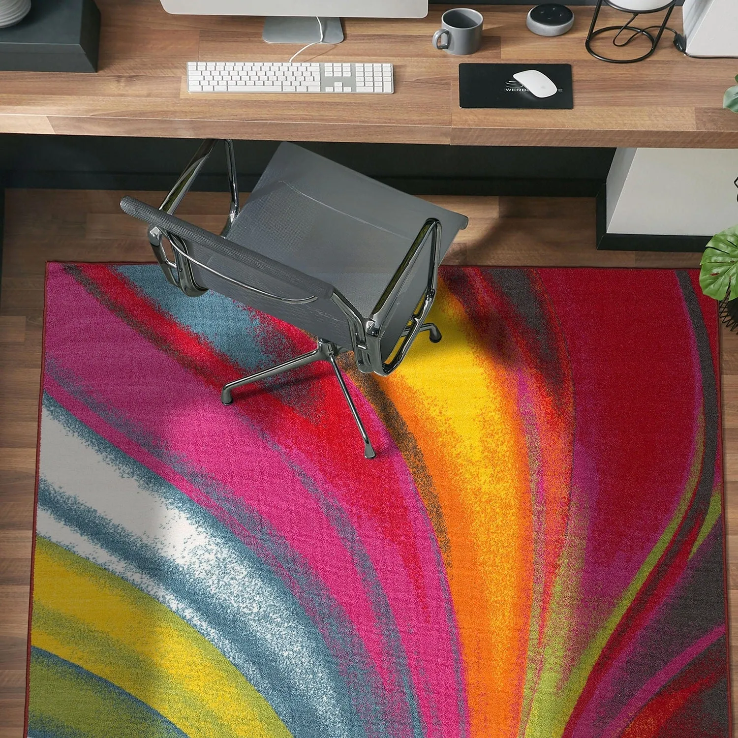 World Rug Gallery Modern Contemporary Waves Multicolored Non-slip Non-skid Area Rug