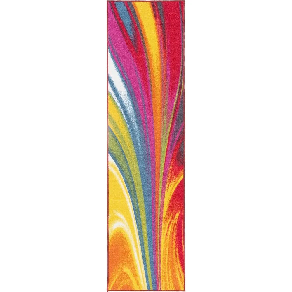 World Rug Gallery Modern Contemporary Waves Multicolored Non-slip Non-skid Area Rug