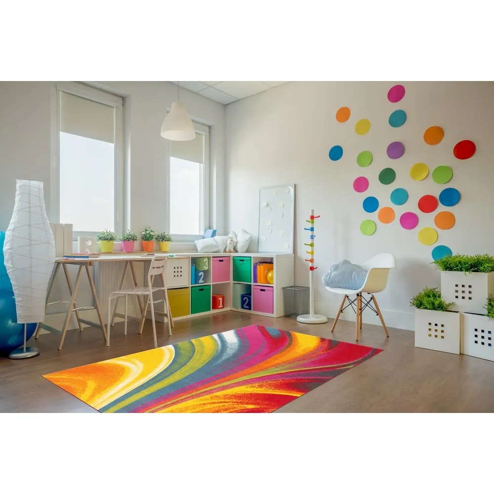 World Rug Gallery Modern Contemporary Waves Multicolored Non-slip Non-skid Area Rug