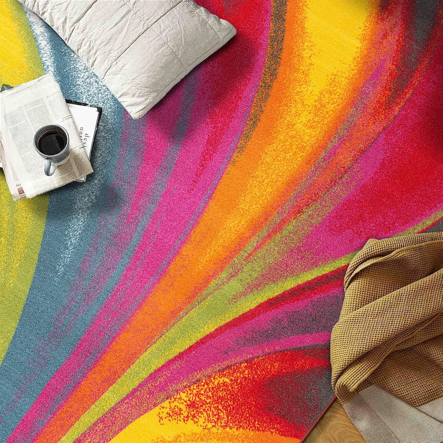 World Rug Gallery Modern Contemporary Waves Multicolored Non-slip Non-skid Area Rug