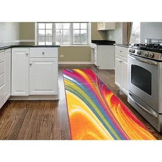 World Rug Gallery Modern Contemporary Waves Multicolored Non-slip Non-skid Area Rug