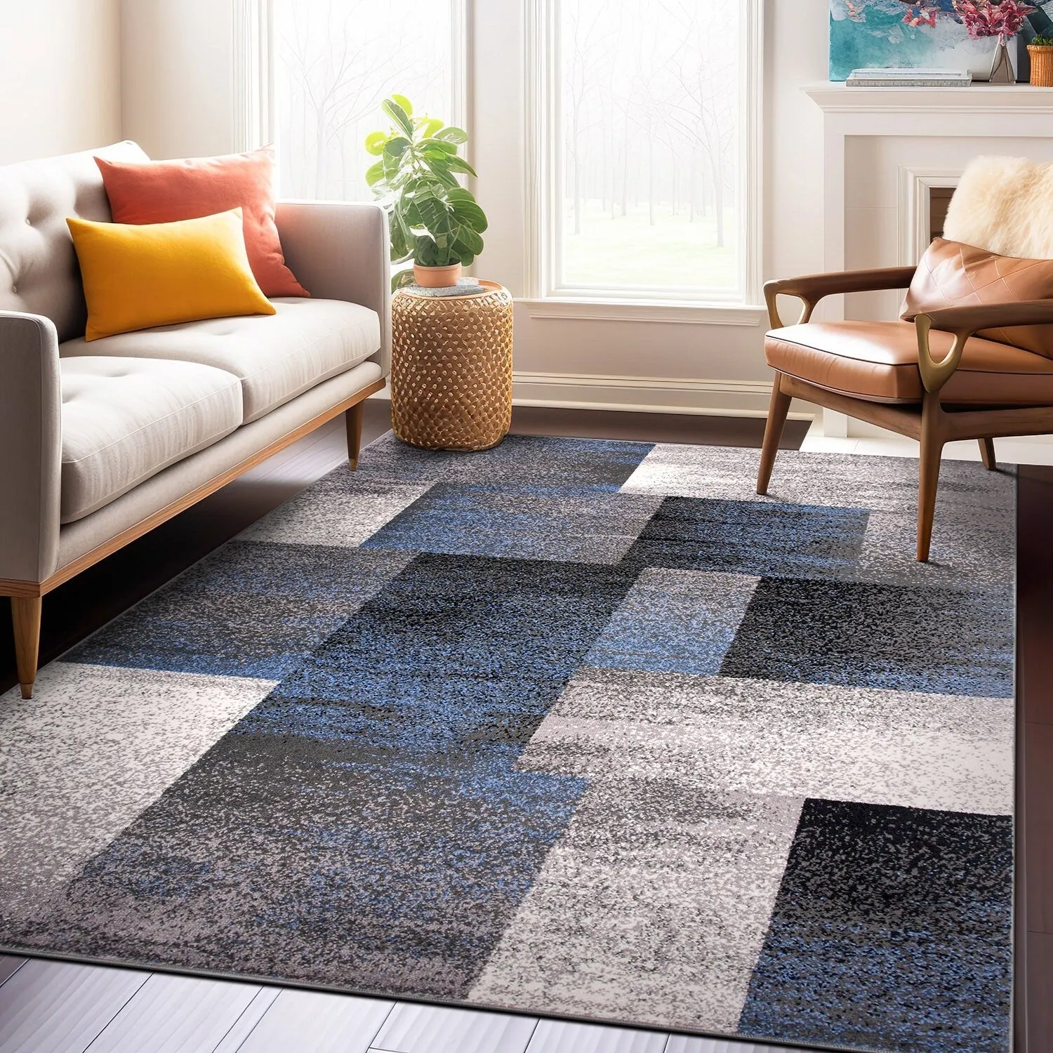 World Rug Gallery Modern Geometric Boxes Area Rug