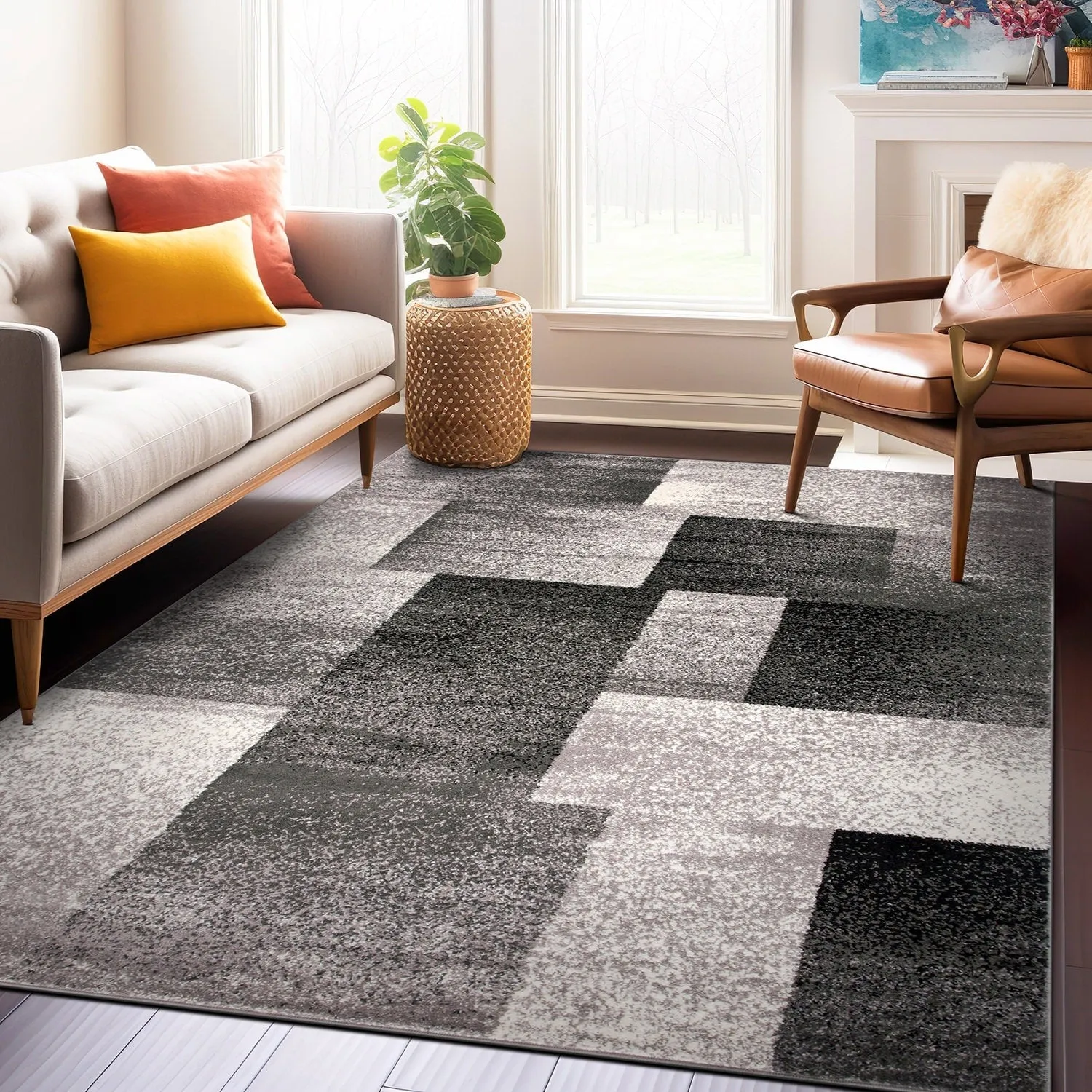 World Rug Gallery Modern Geometric Boxes Area Rug