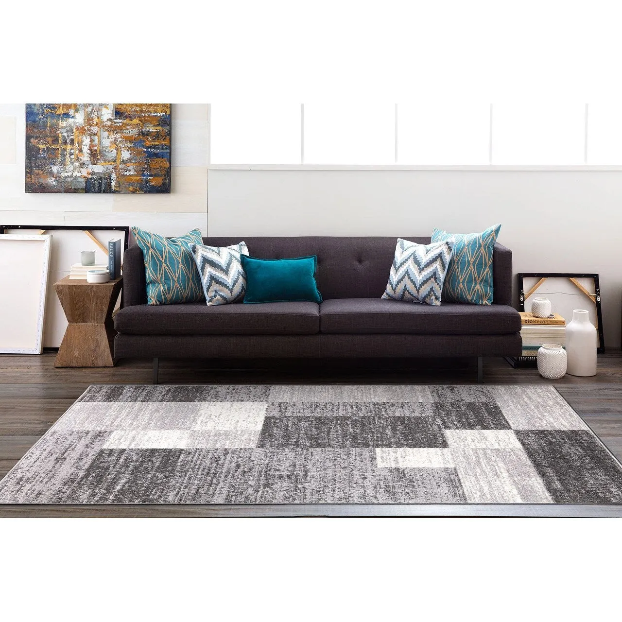 World Rug Gallery Modern Geometric Boxes Area Rug