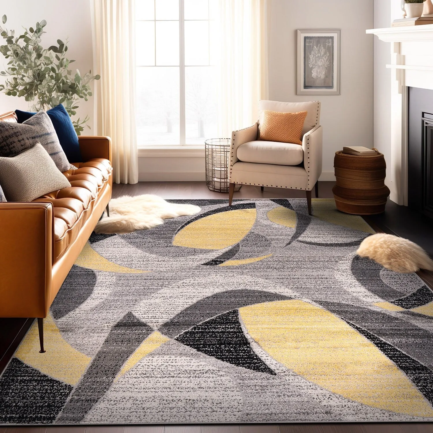 World Rug Gallery Modern Geometric Circular Harmony Blue Area Rug