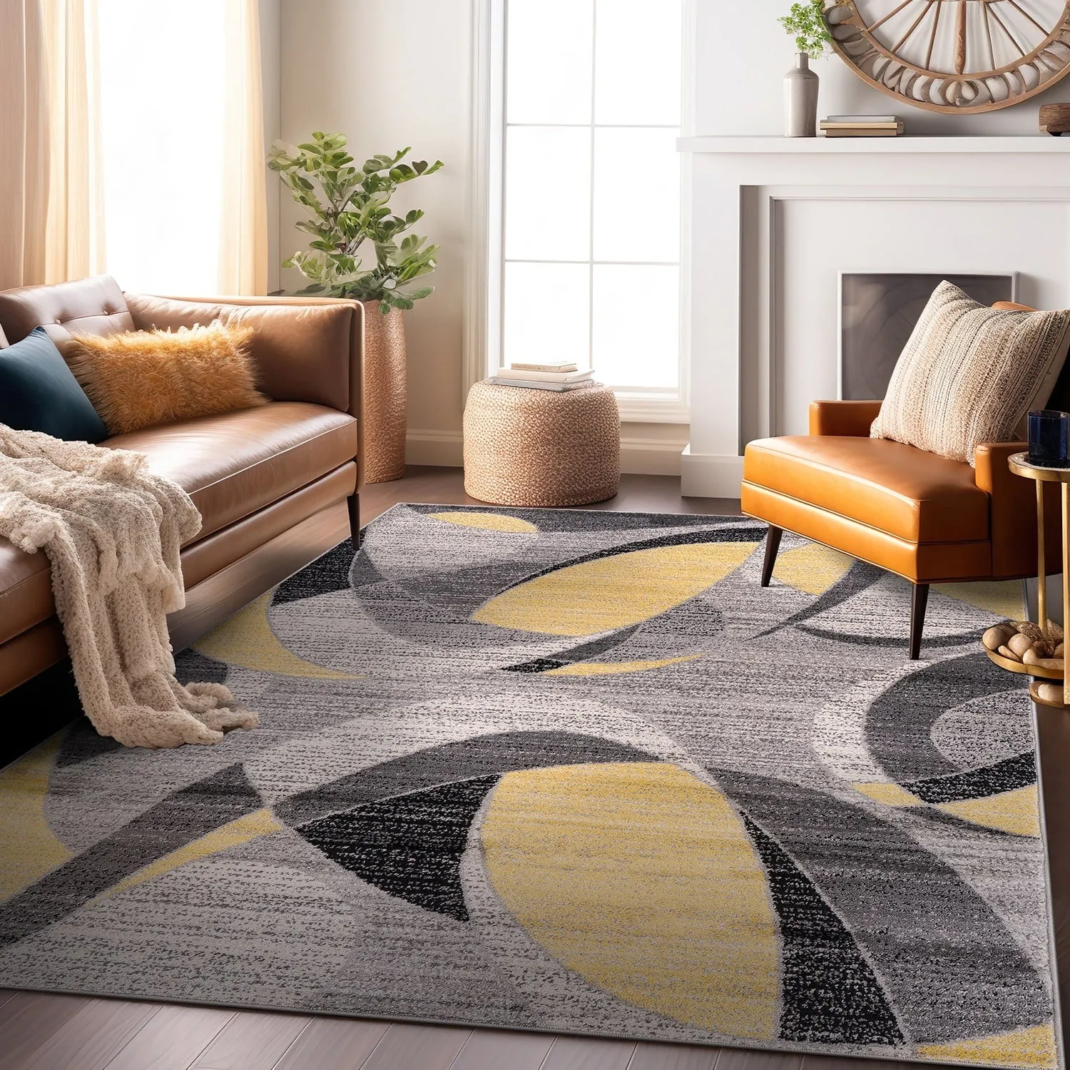 World Rug Gallery Modern Geometric Circular Harmony Blue Area Rug