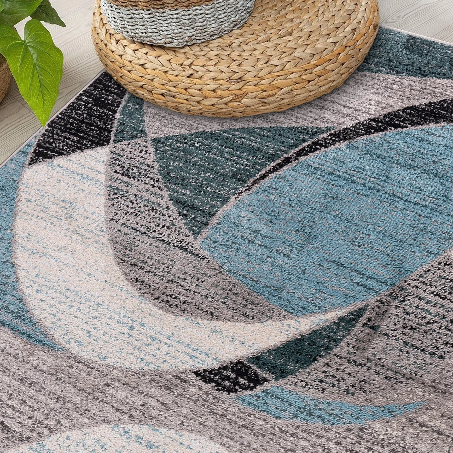 World Rug Gallery Modern Geometric Circular Harmony Blue Area Rug