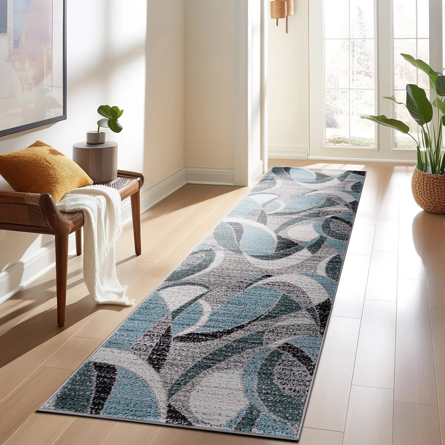 World Rug Gallery Modern Geometric Circular Harmony Blue Area Rug