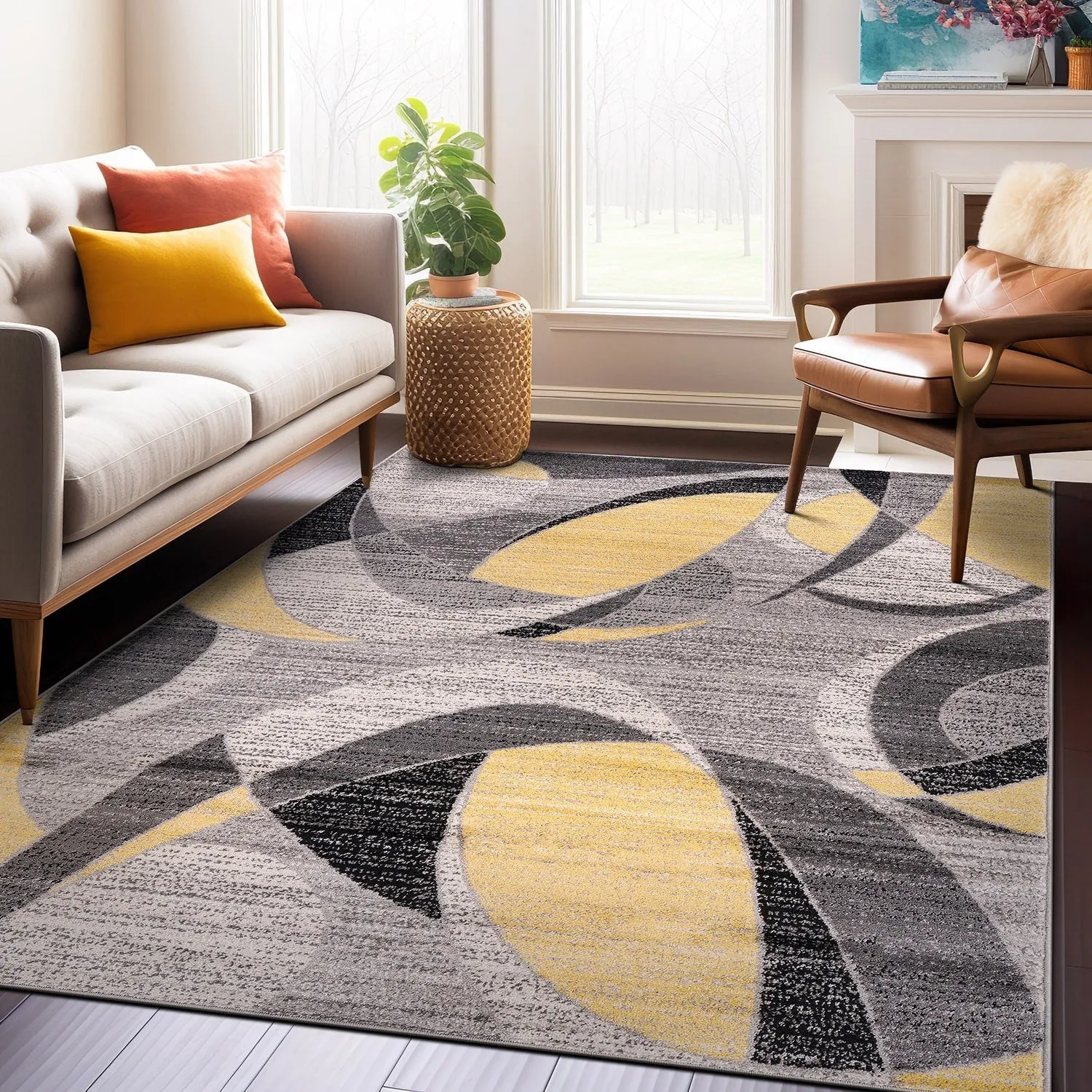 World Rug Gallery Modern Geometric Circular Harmony Blue Area Rug