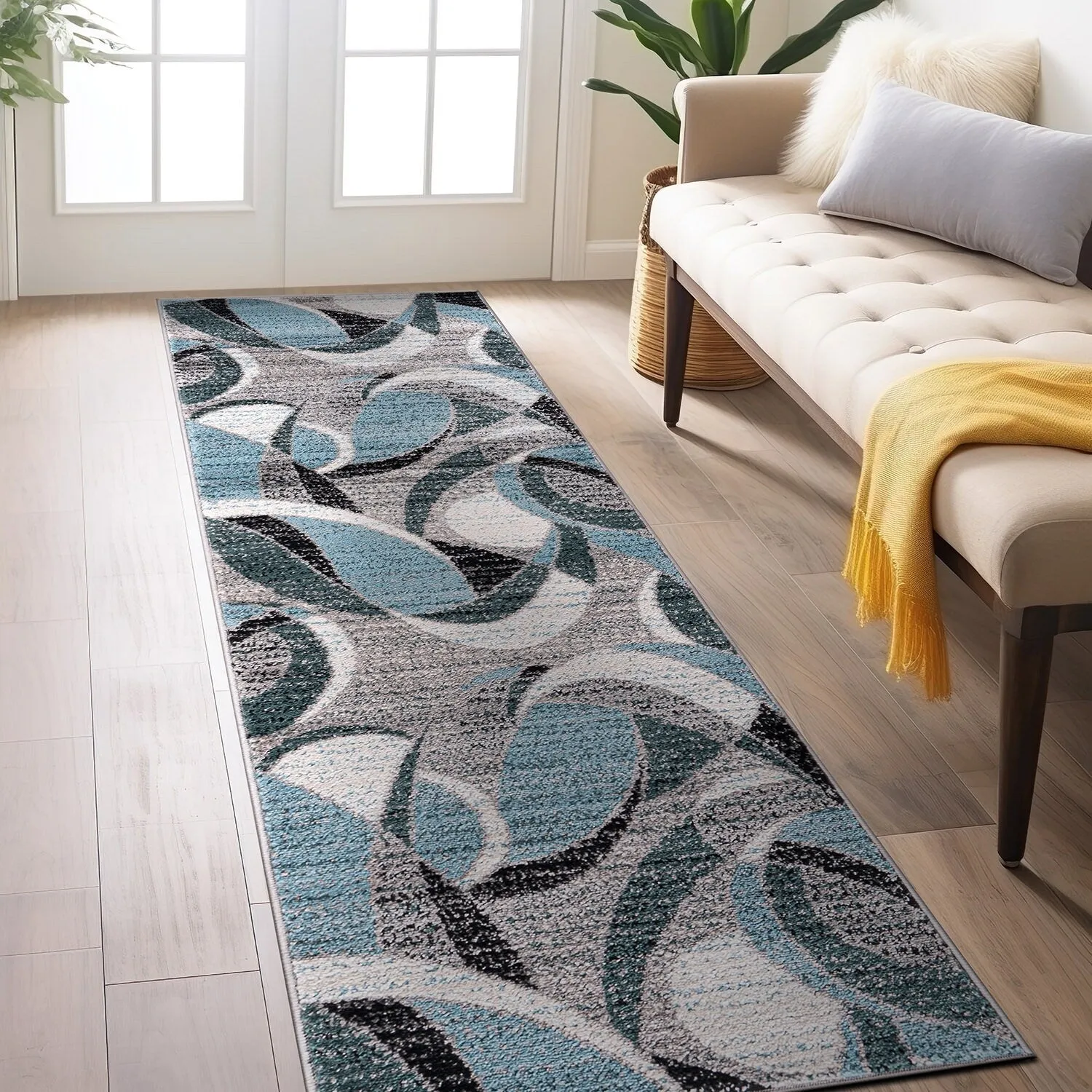 World Rug Gallery Modern Geometric Circular Harmony Blue Area Rug