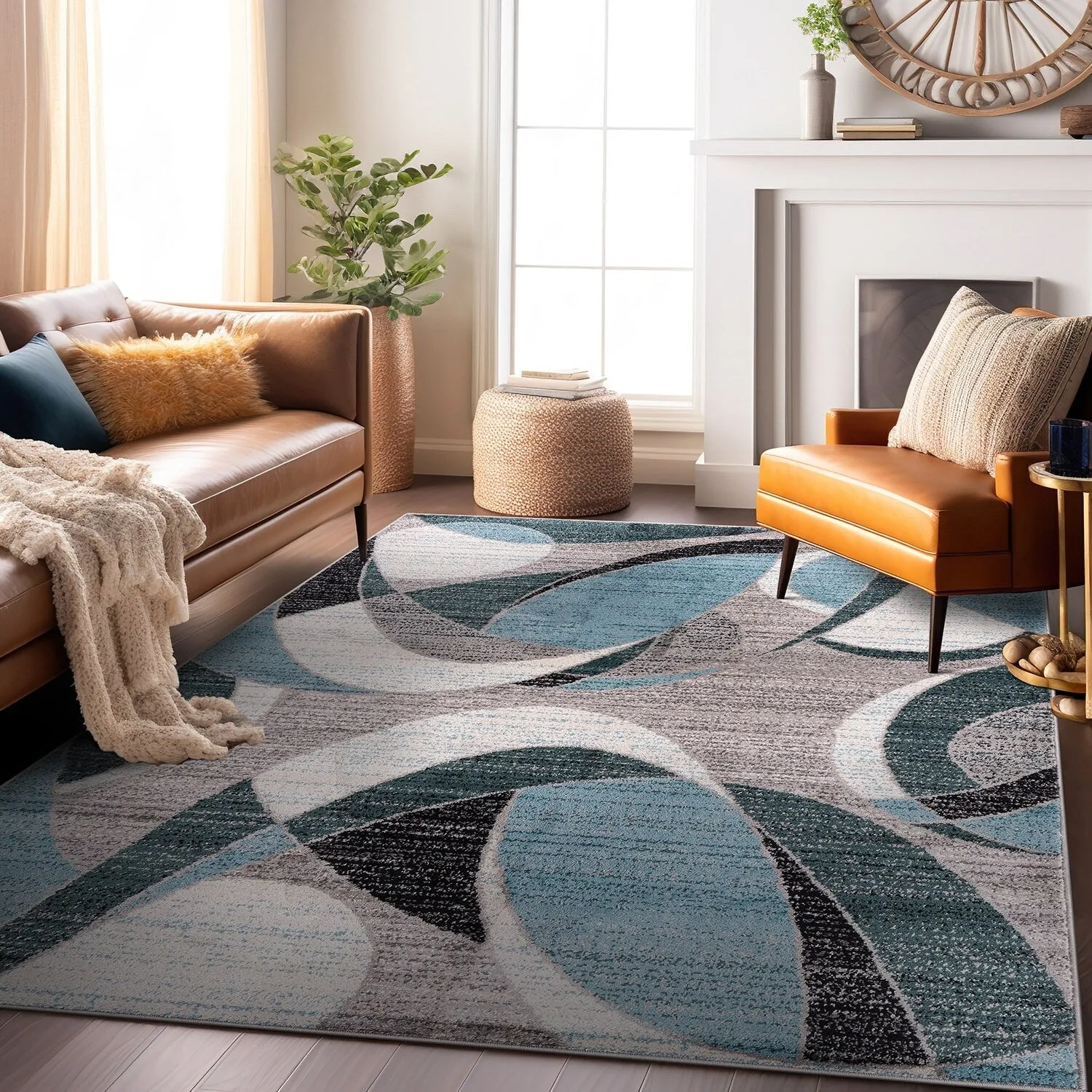 World Rug Gallery Modern Geometric Circular Harmony Blue Area Rug