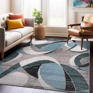 World Rug Gallery Modern Geometric Circular Harmony Blue Area Rug