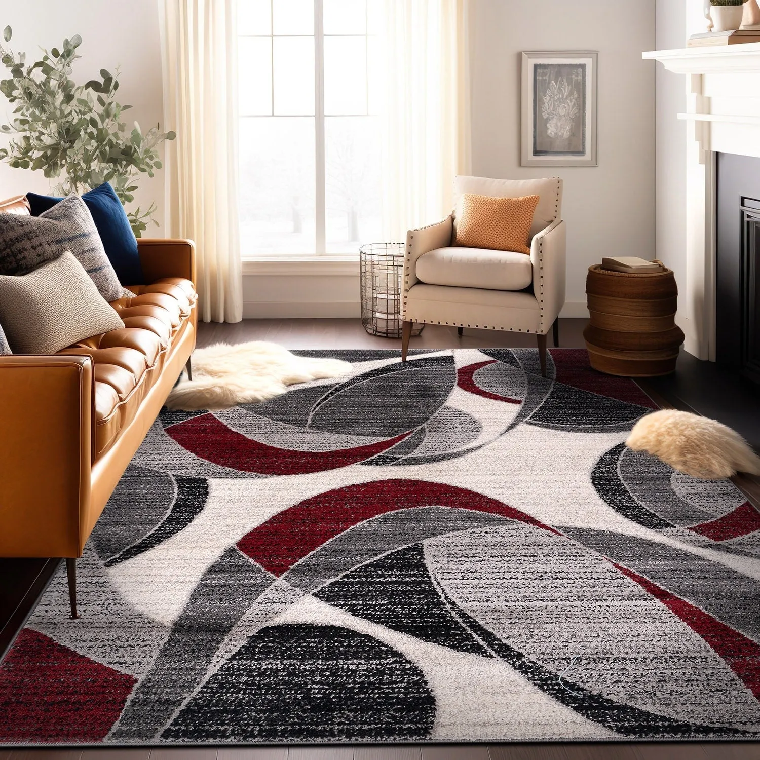 World Rug Gallery Modern Geometric Circular Harmony Blue Area Rug