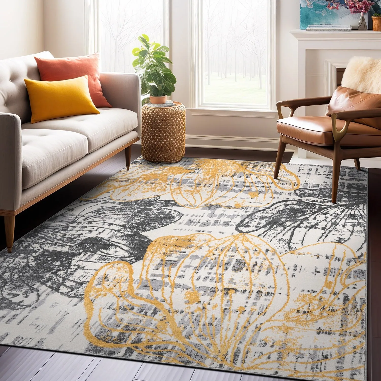 World Rug Gallery Modern Large Floral Distressed Area Rug