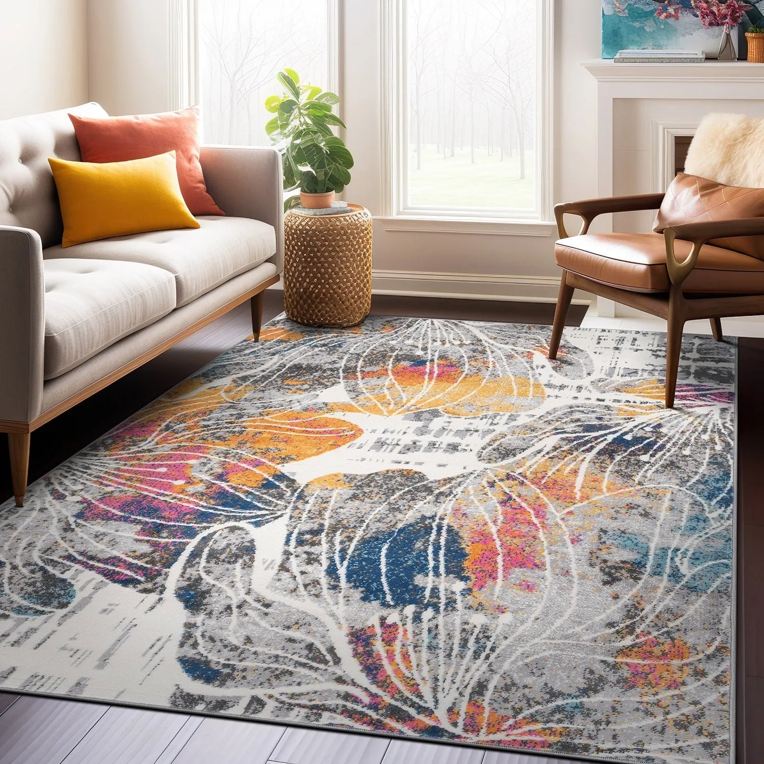 World Rug Gallery Modern Large Floral Distressed Area Rug