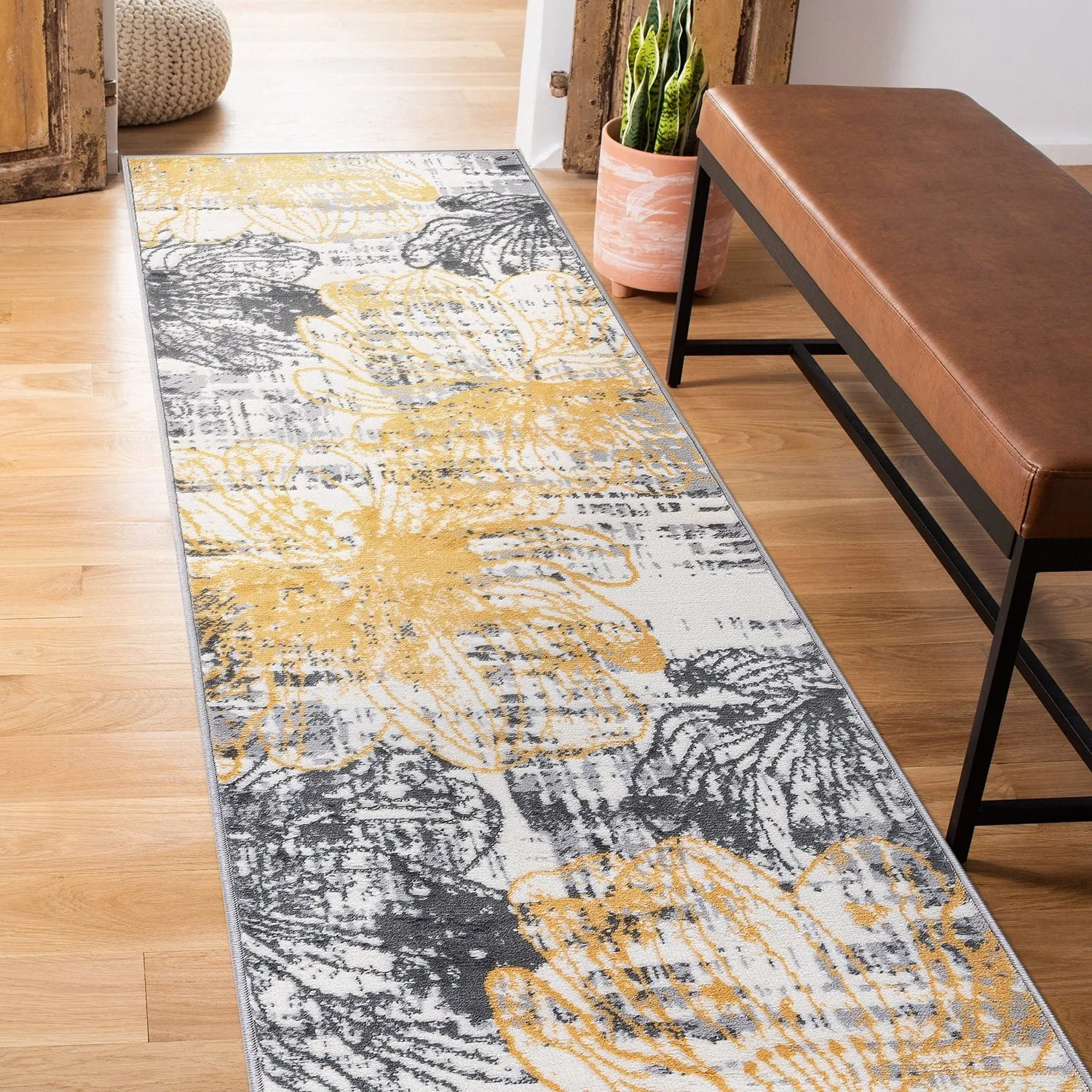 World Rug Gallery Modern Large Floral Distressed Area Rug