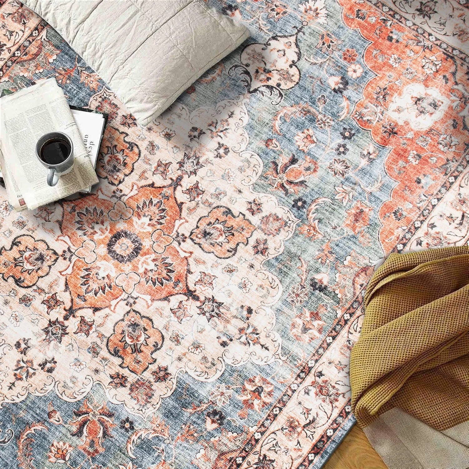 World Rug Gallery Traditional Distressed Washable Non Slip Area Rug