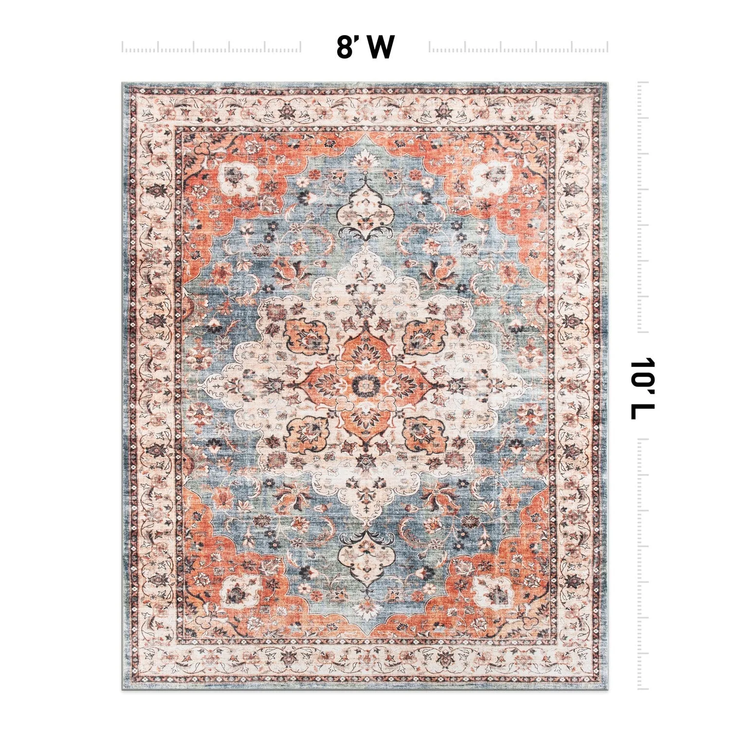 World Rug Gallery Traditional Distressed Washable Non Slip Area Rug