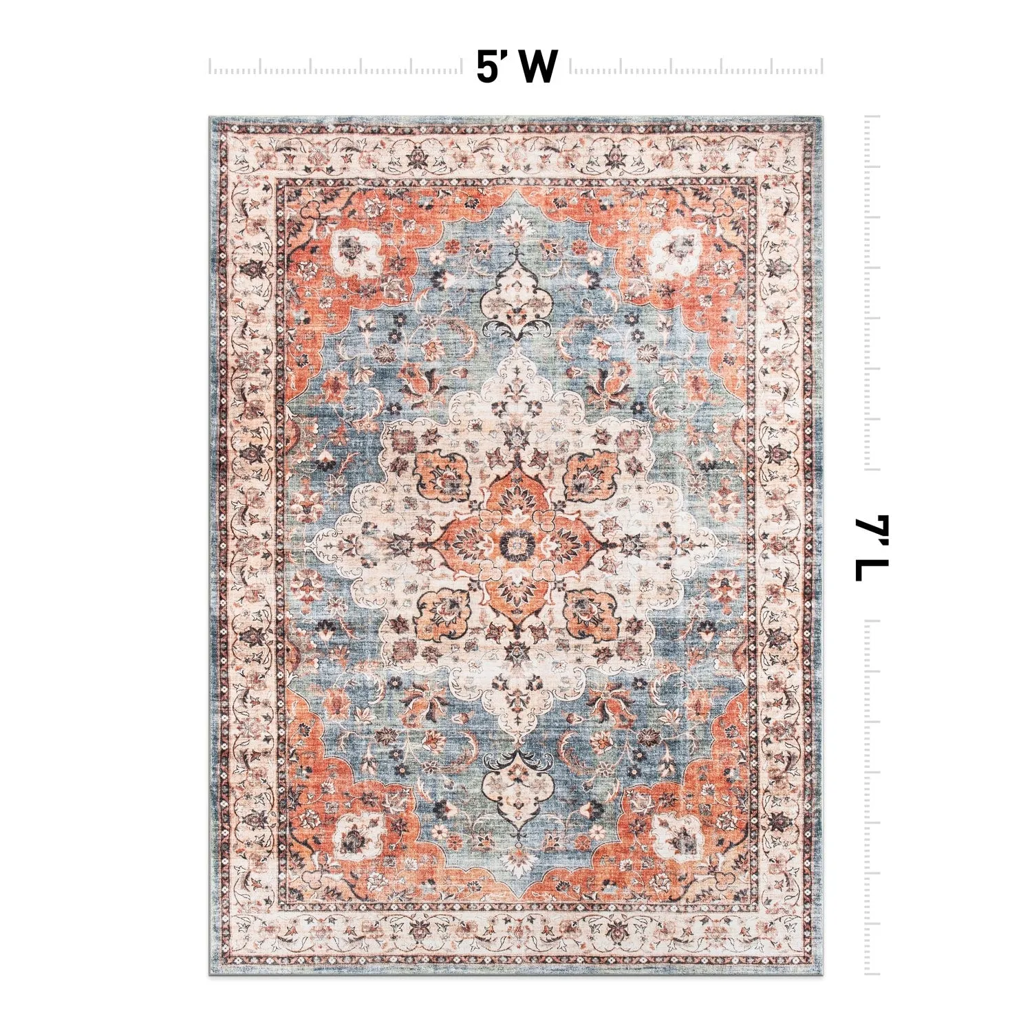 World Rug Gallery Traditional Distressed Washable Non Slip Area Rug