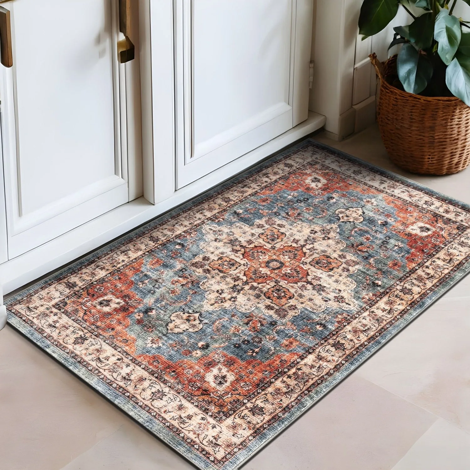 World Rug Gallery Traditional Distressed Washable Non Slip Area Rug