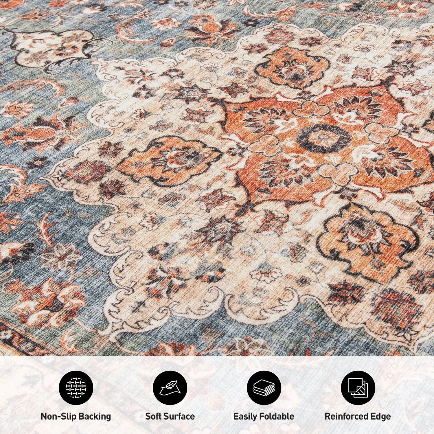 World Rug Gallery Traditional Distressed Washable Non Slip Area Rug