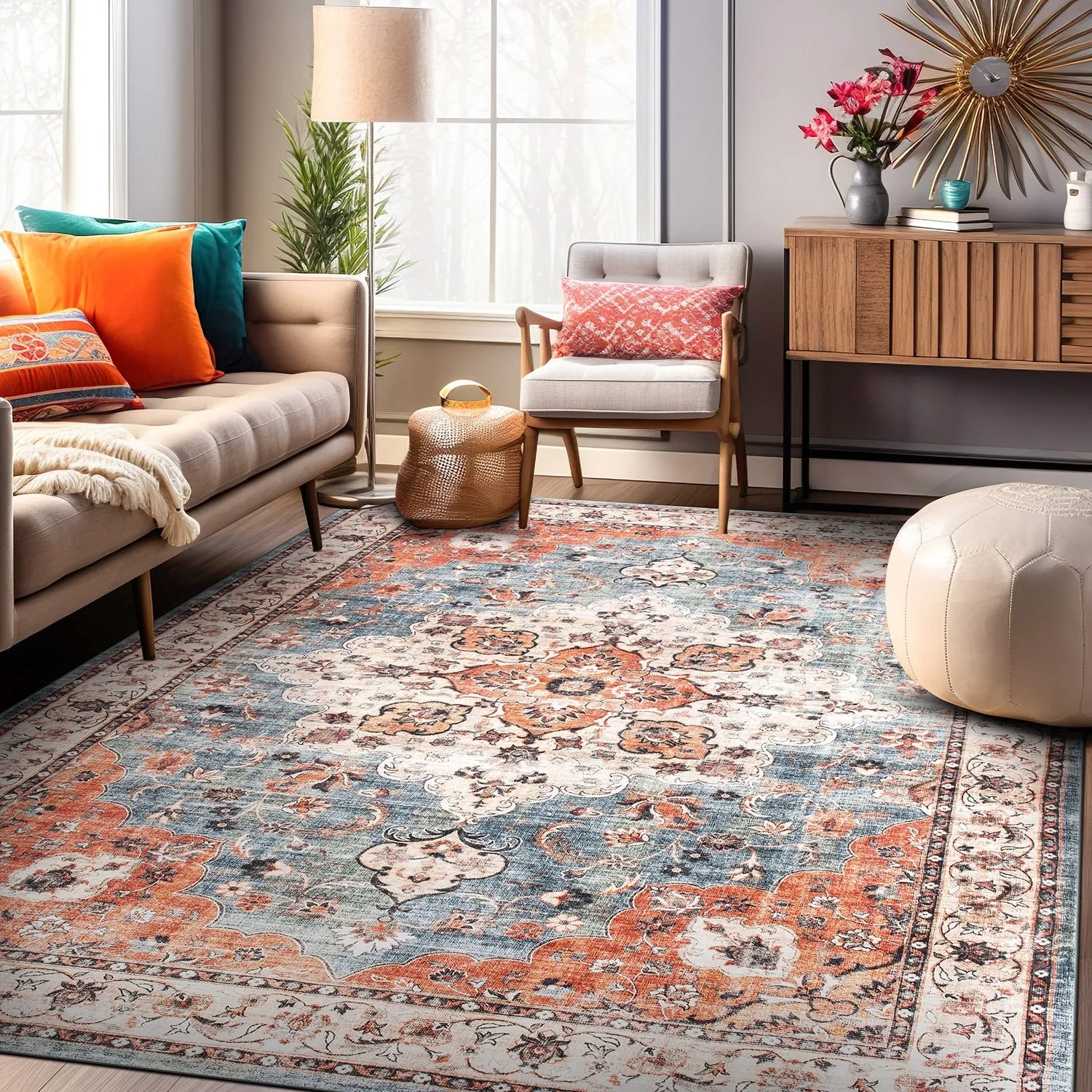 World Rug Gallery Traditional Distressed Washable Non Slip Area Rug