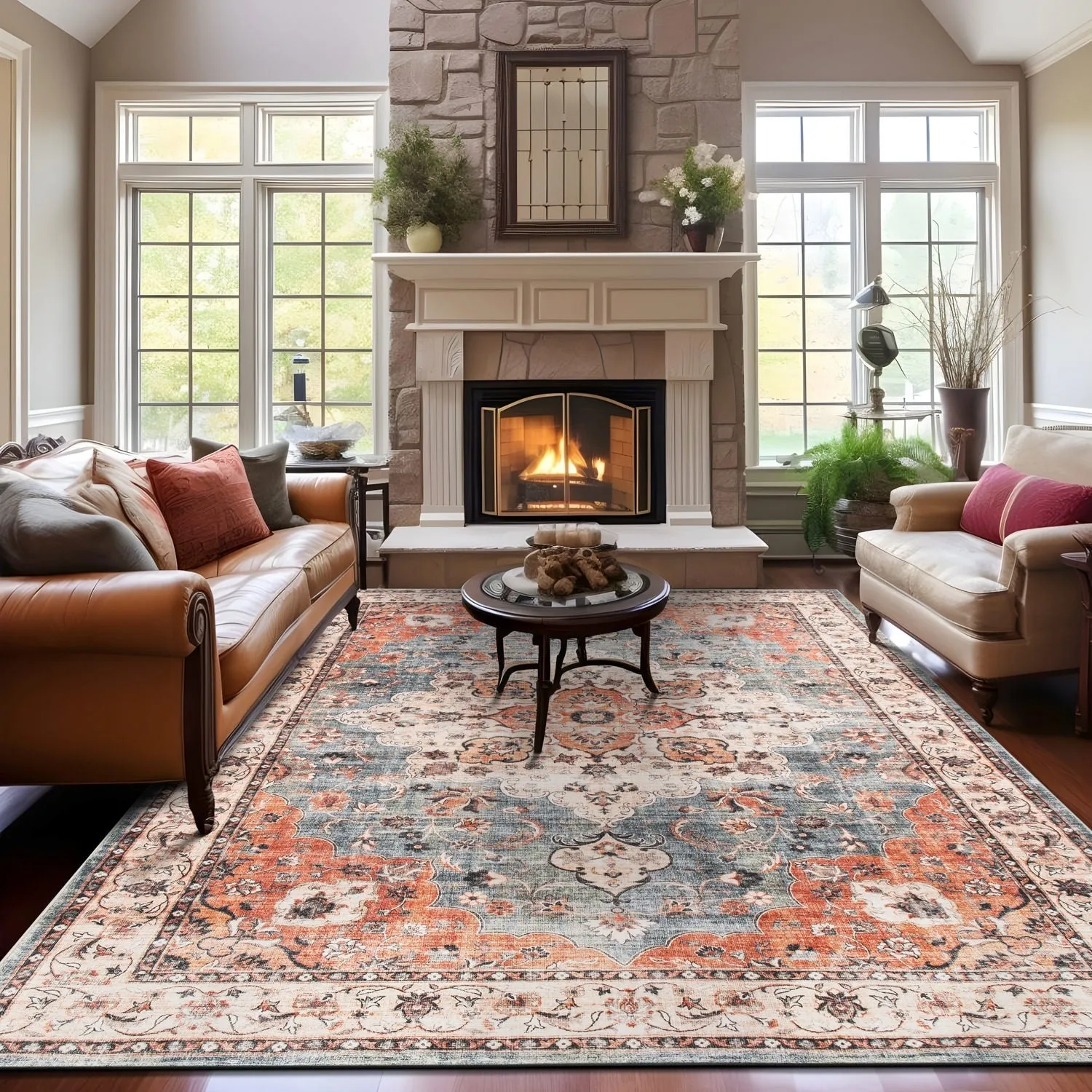 World Rug Gallery Traditional Distressed Washable Non Slip Area Rug