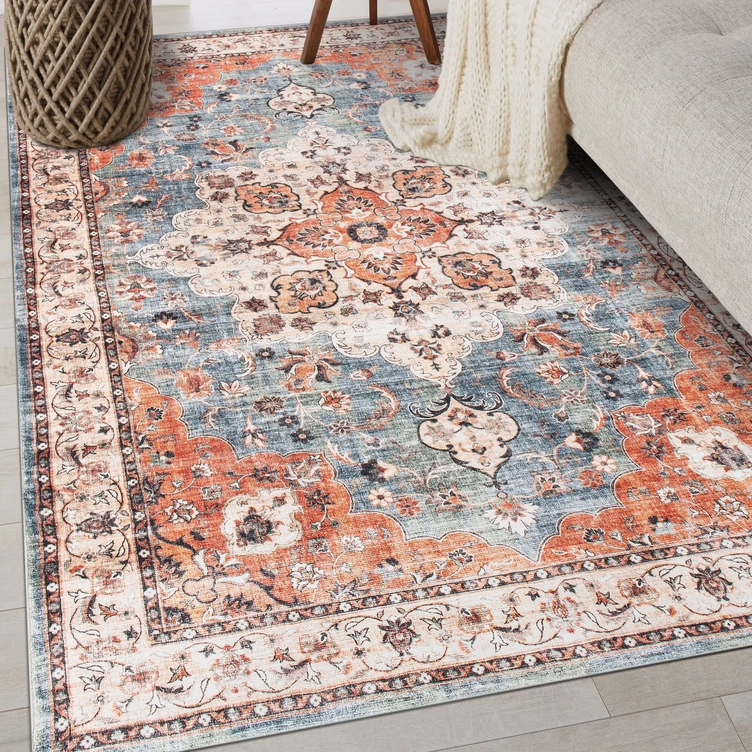 World Rug Gallery Traditional Distressed Washable Non Slip Area Rug