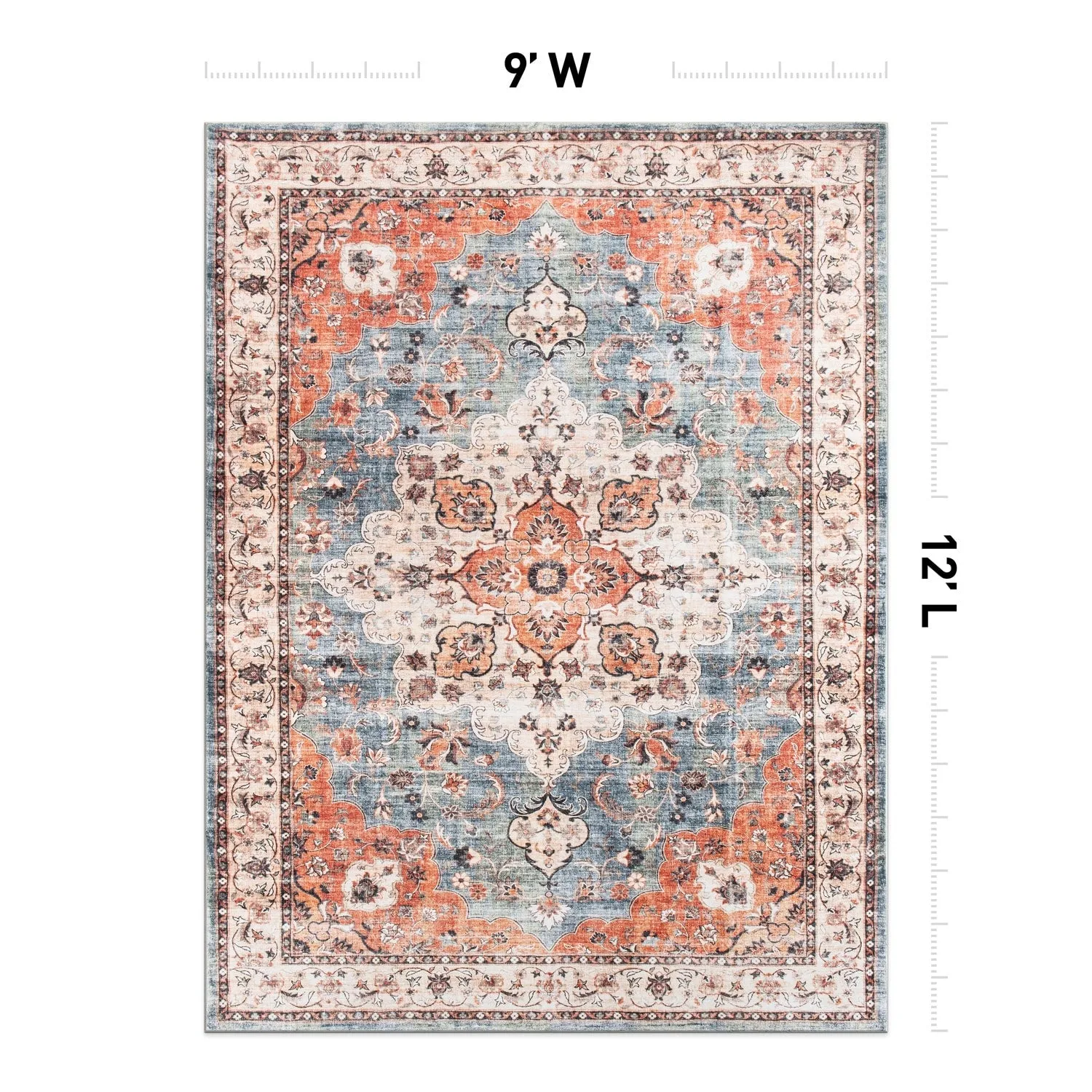 World Rug Gallery Traditional Distressed Washable Non Slip Area Rug