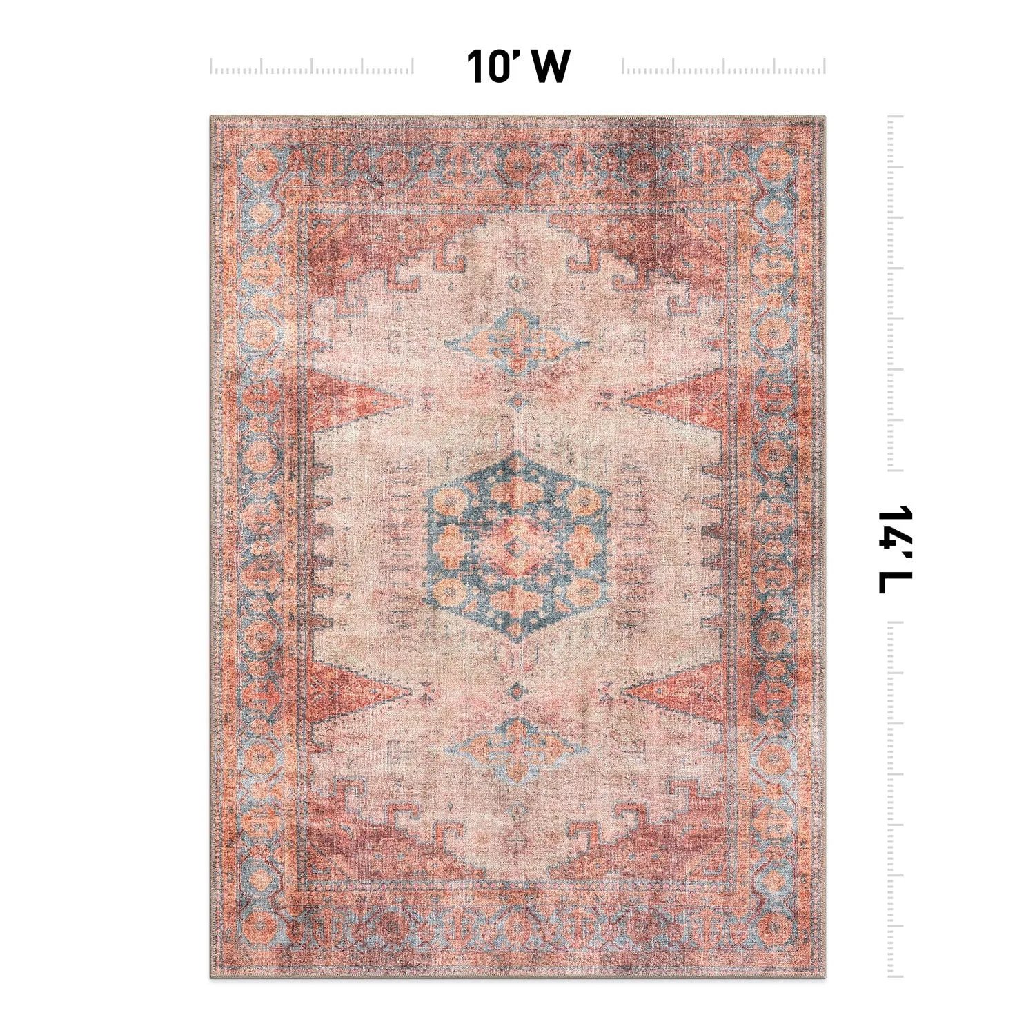 World Rug Gallery Vintage Bohemian Machine Washable Non Slip Area Rug