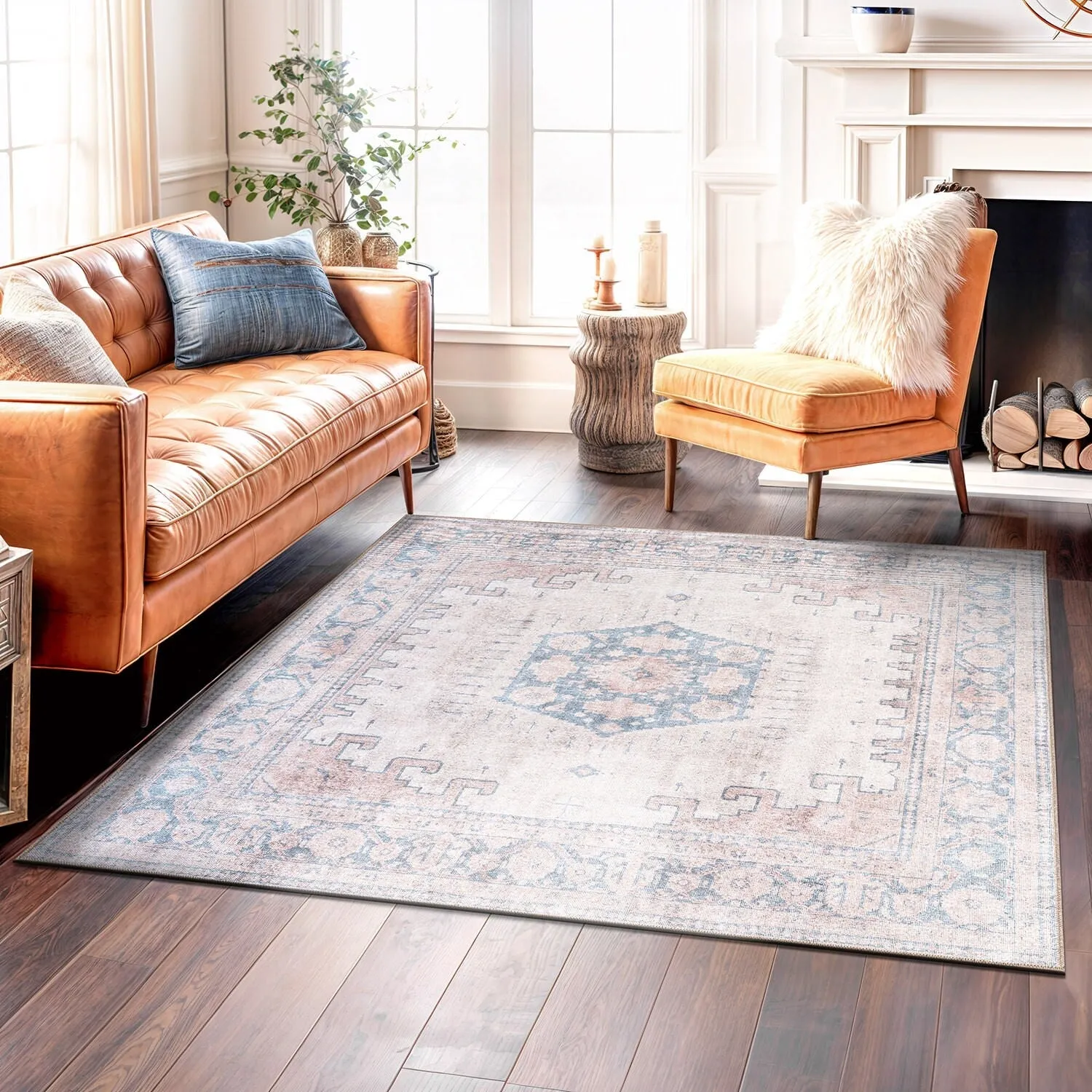 World Rug Gallery Vintage Bohemian Machine Washable Non Slip Area Rug