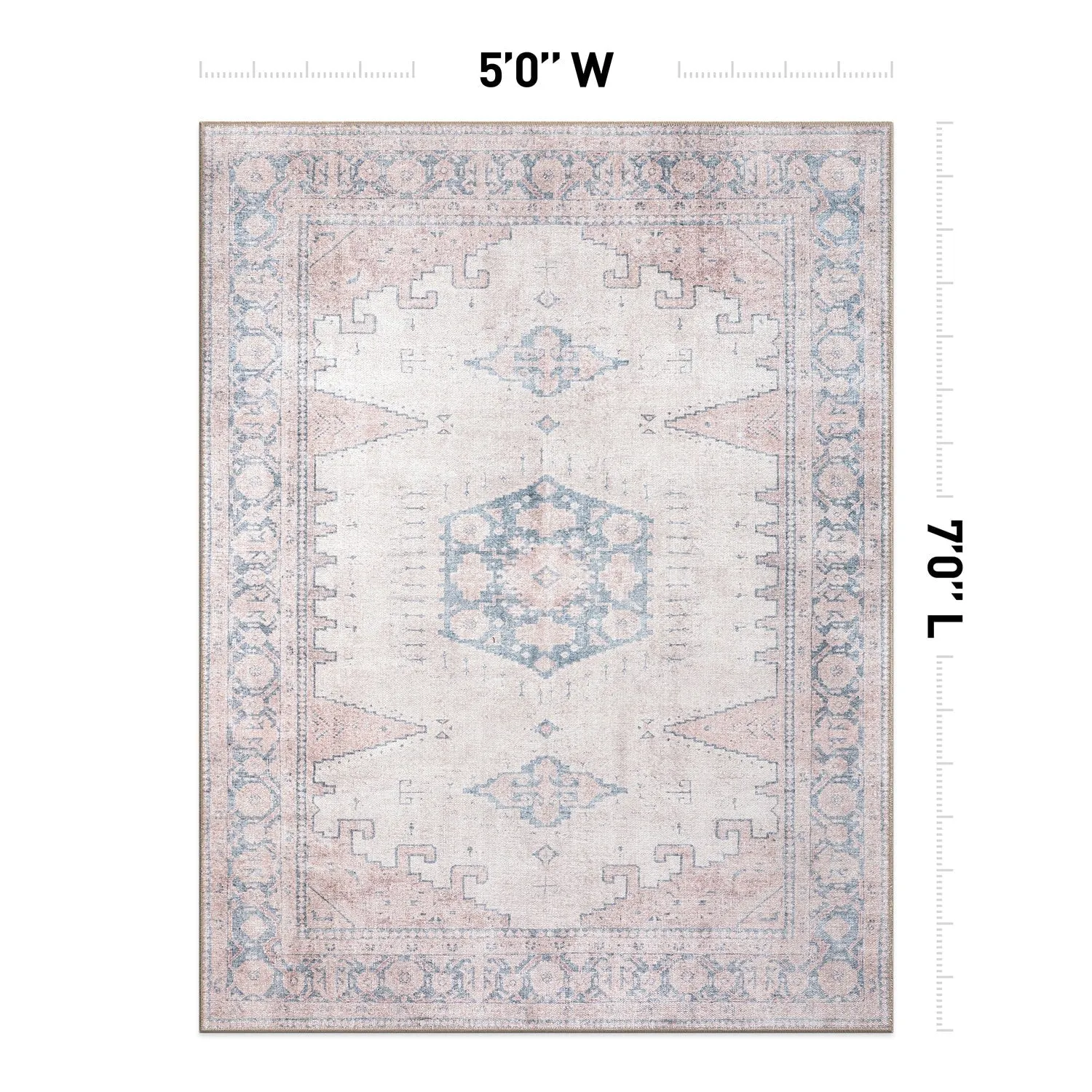 World Rug Gallery Vintage Bohemian Machine Washable Non Slip Area Rug