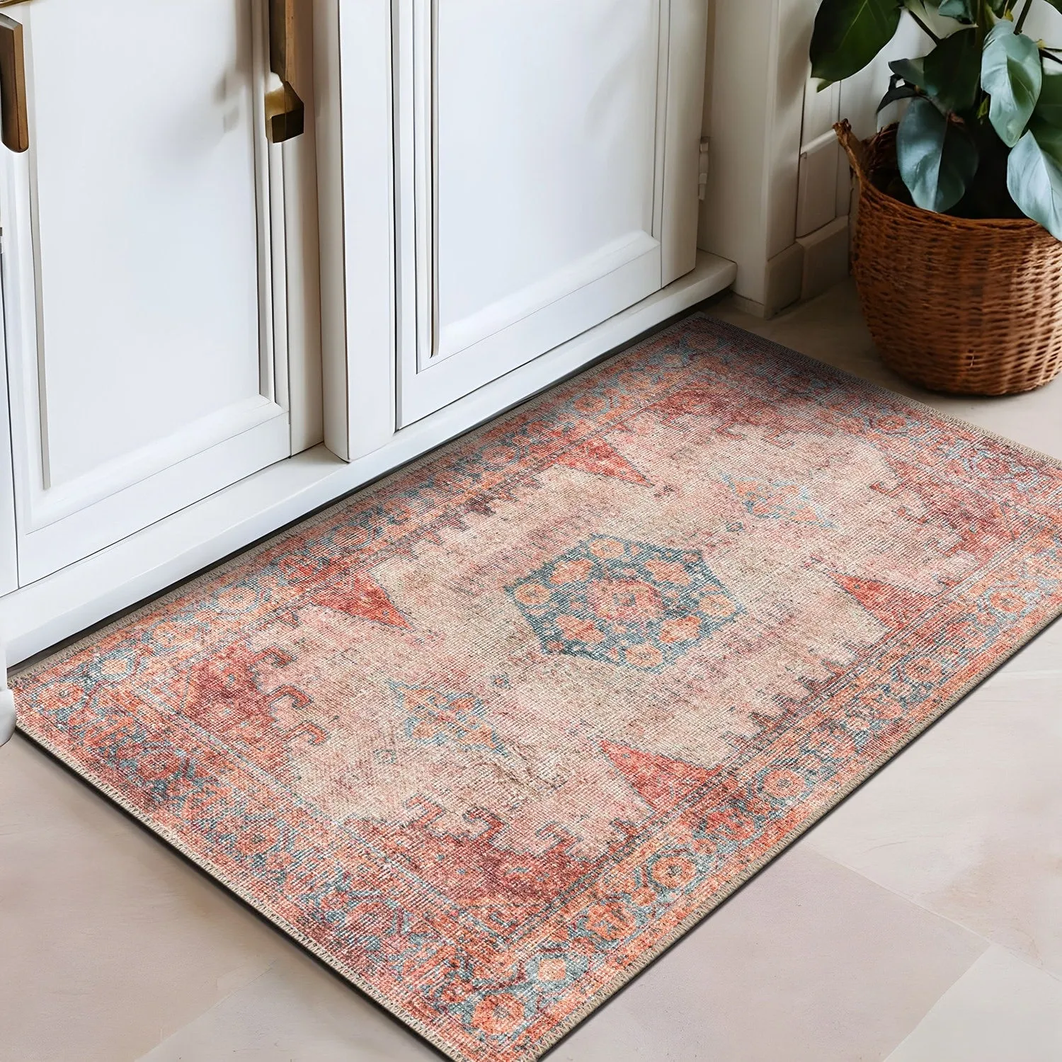 World Rug Gallery Vintage Bohemian Machine Washable Non Slip Area Rug