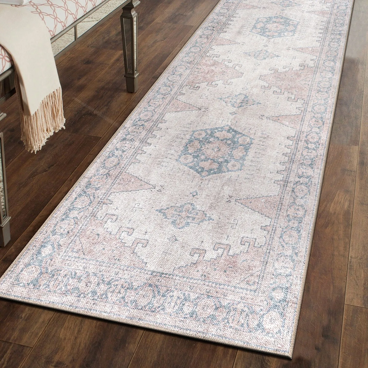 World Rug Gallery Vintage Bohemian Machine Washable Non Slip Area Rug