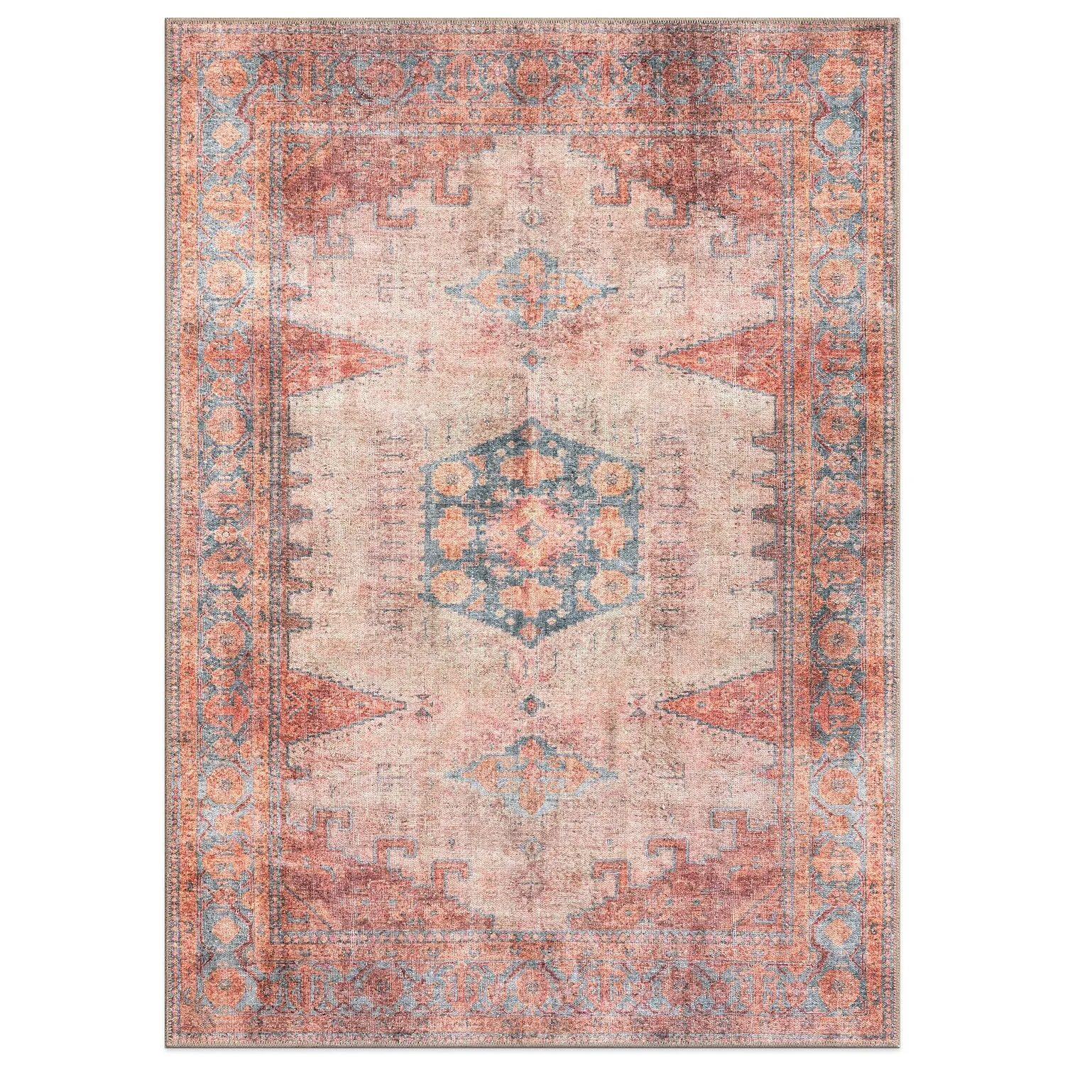 World Rug Gallery Vintage Bohemian Machine Washable Non Slip Area Rug