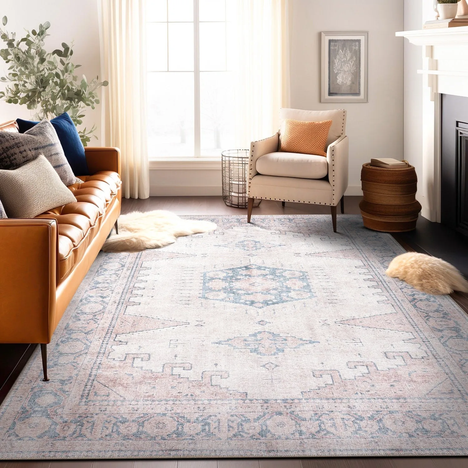 World Rug Gallery Vintage Bohemian Machine Washable Non Slip Area Rug