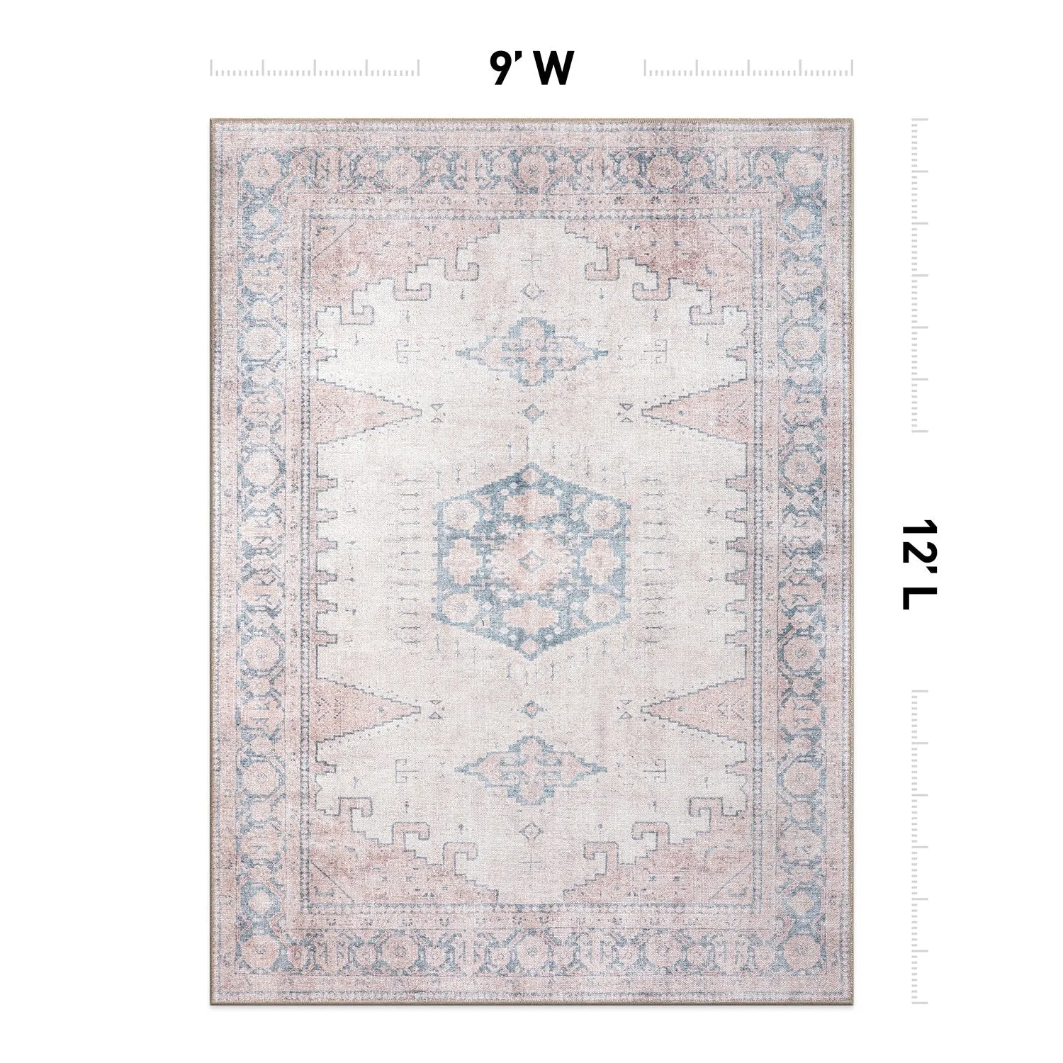 World Rug Gallery Vintage Bohemian Machine Washable Non Slip Area Rug